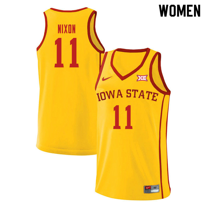 Women #11 Prentiss Nixon Iowa State Cyclones College Basketball Jerseys Sale-Yellow - Click Image to Close
